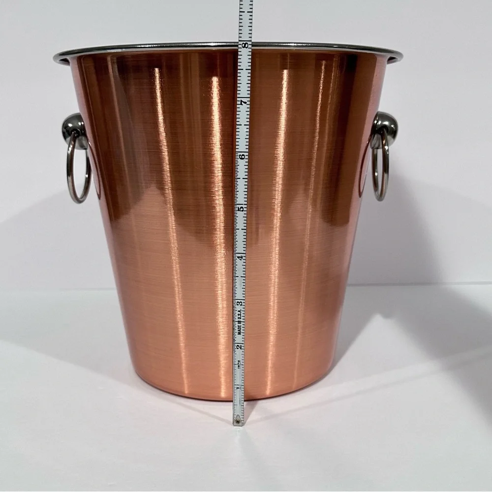 Copper Finish Stainless Steel Ice Bucket w/ Ring Handles-Wine/Drink Chiller